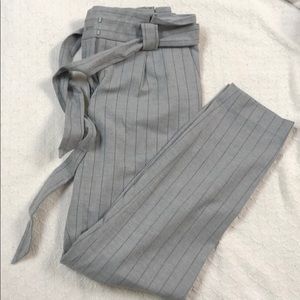 Express Gray Pinstripe Belted Trousers